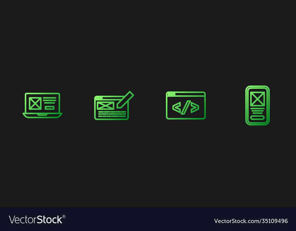 Set line front end development ui or ux design vector image Set line front end development ui or ux design
