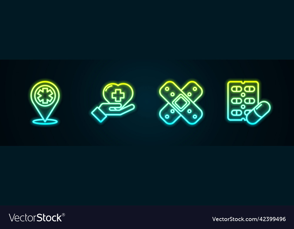 Set line map pointer with cross hospital heart vector image Set line map pointer with cross hospital heart