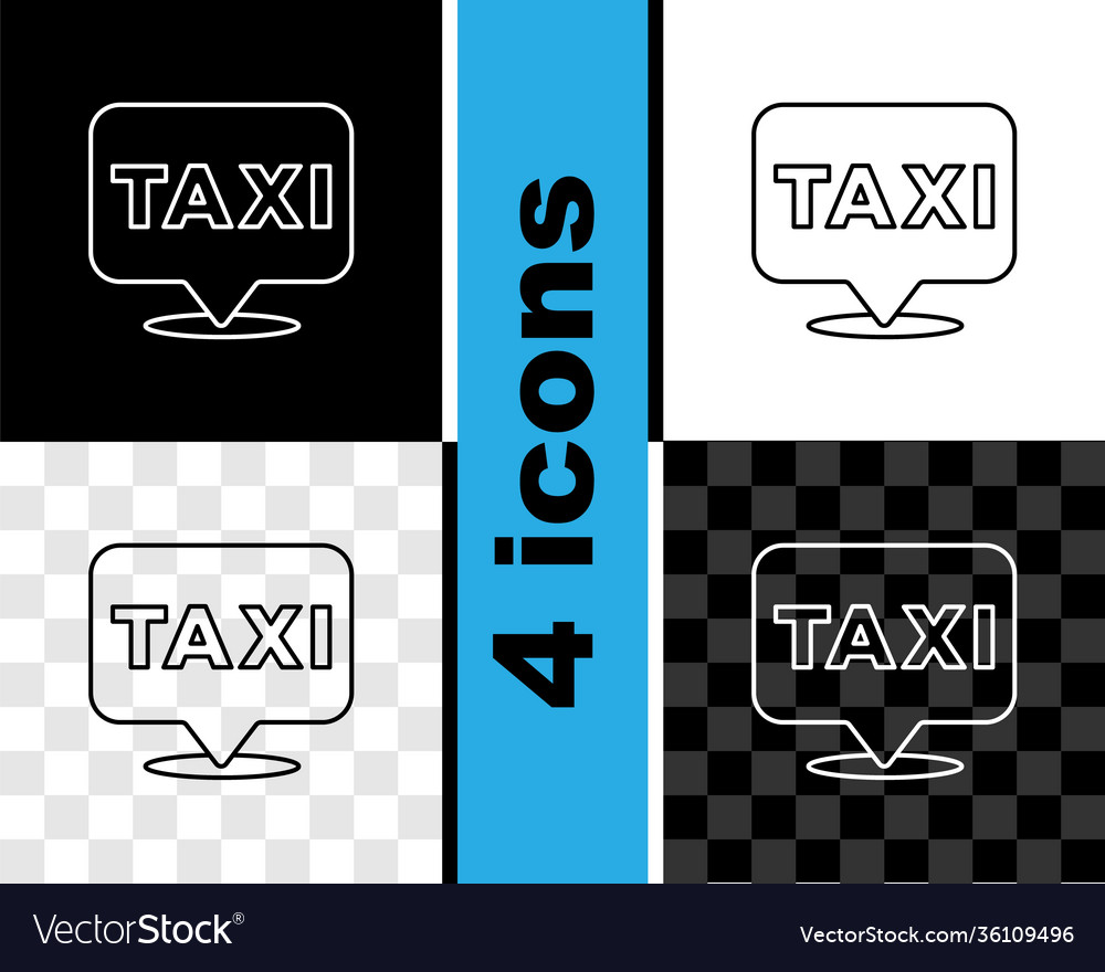 Set line map pointer with taxi icon isolated