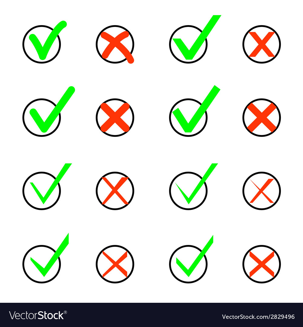 Set of check marks and xs