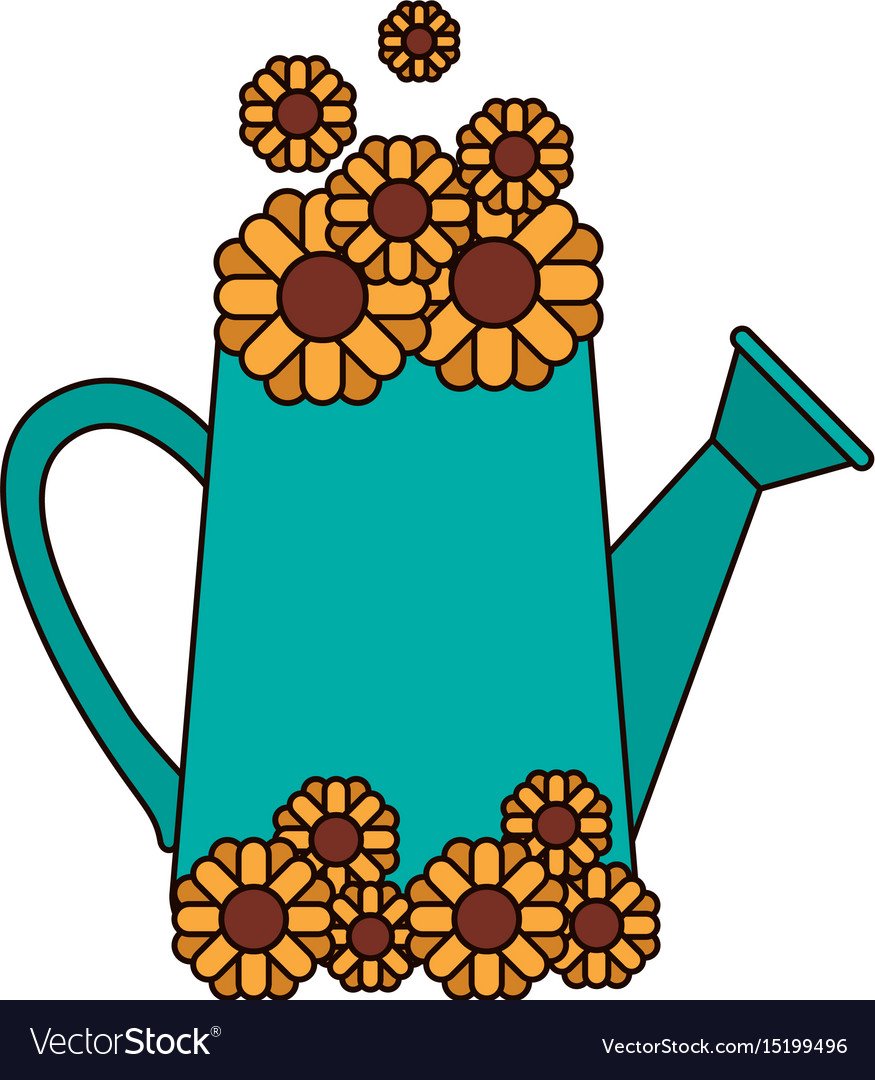 White background with watering can and sunflowers