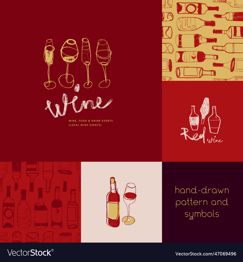 Wine seamless pattern with bottles linear doodles vector image Wine seamless pattern with bottles linear doodles