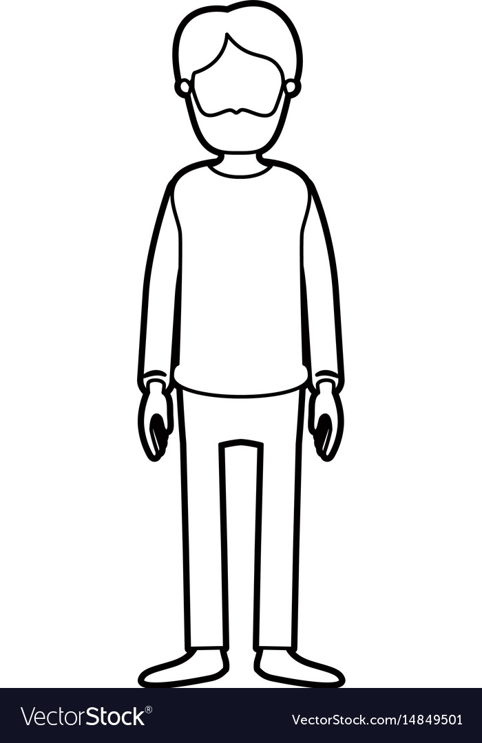 Black thick contour caricature faceless full body