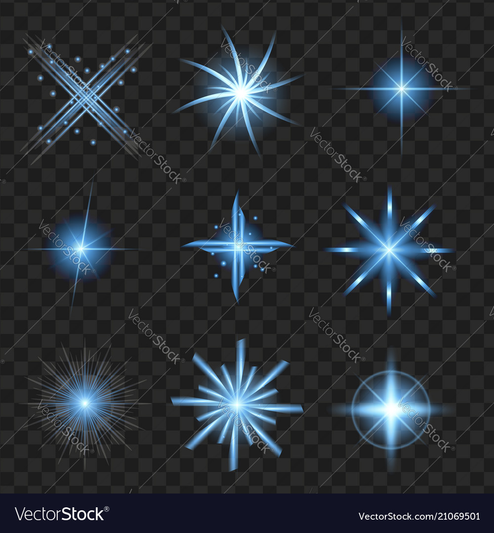 Blue shine stars with glitters sparkles icons Vector Image