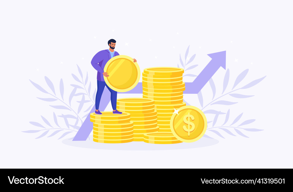 Businessman Standing On Stack Of Money Successful Vector Image