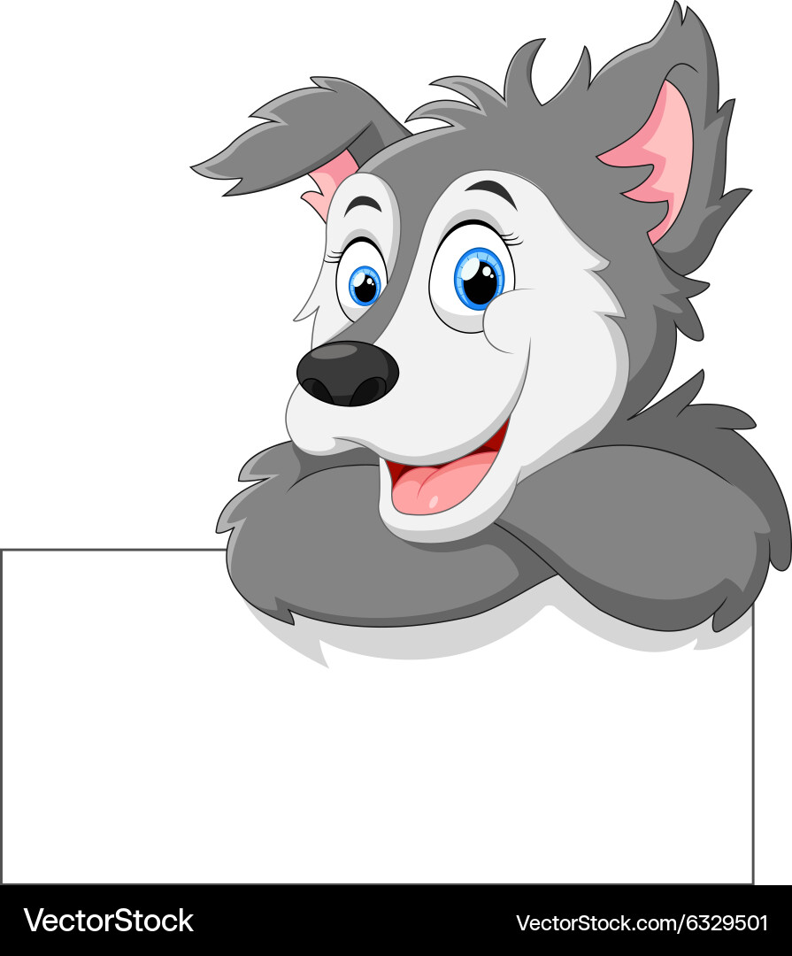 Cute Wolf Cartoon With Blank Sign Royalty Free Vector Image