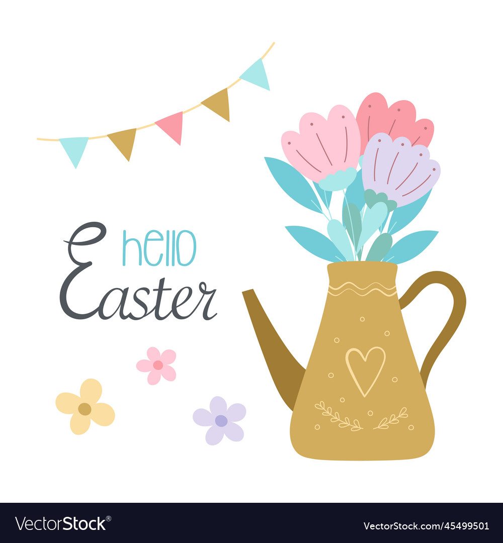 Easter greeting card with flowers flat style