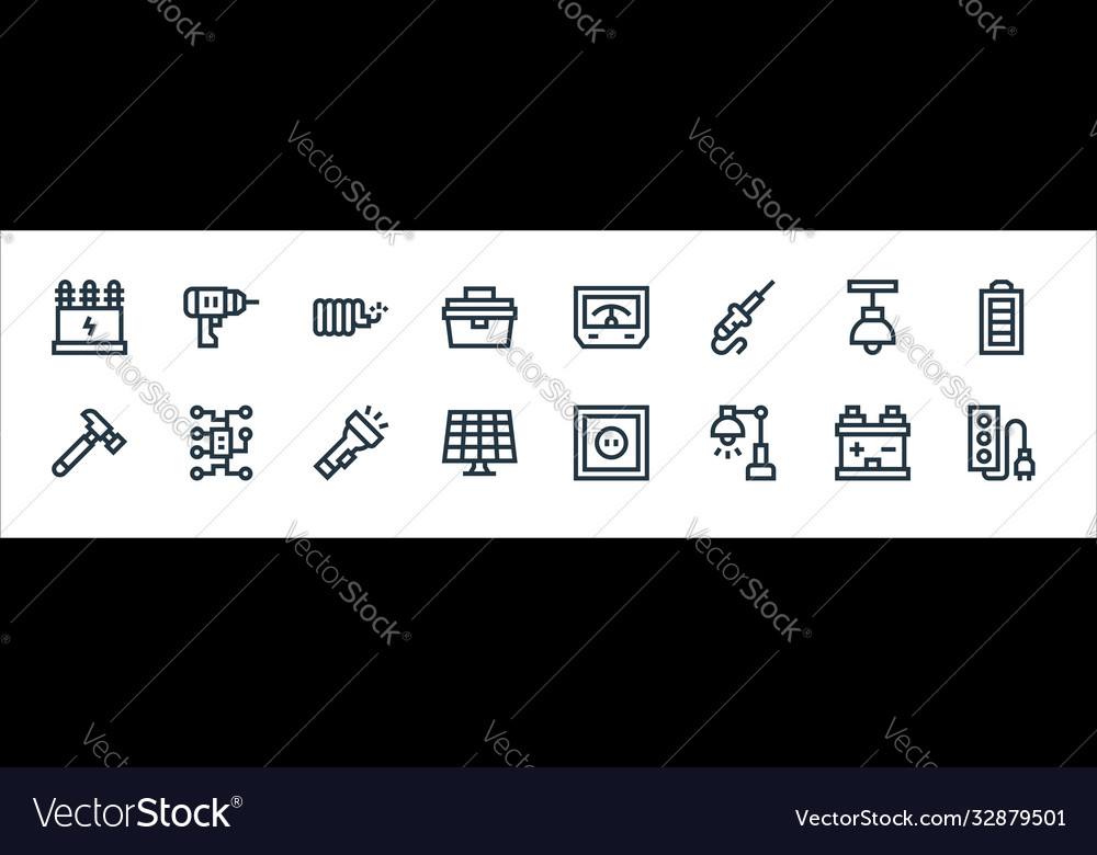 Electrician tools and line icons linear set Vector Image Electrician tools and line icons linear set