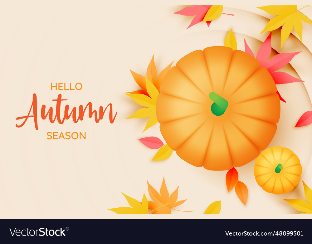 Pumpkins with autumn leaves background