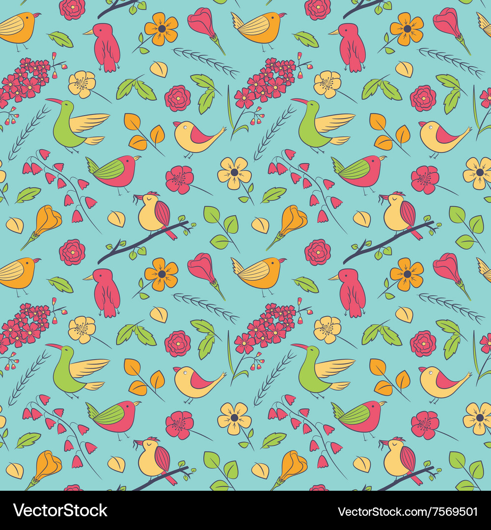Seamless pattern with cute birds Royalty Free Vector Image