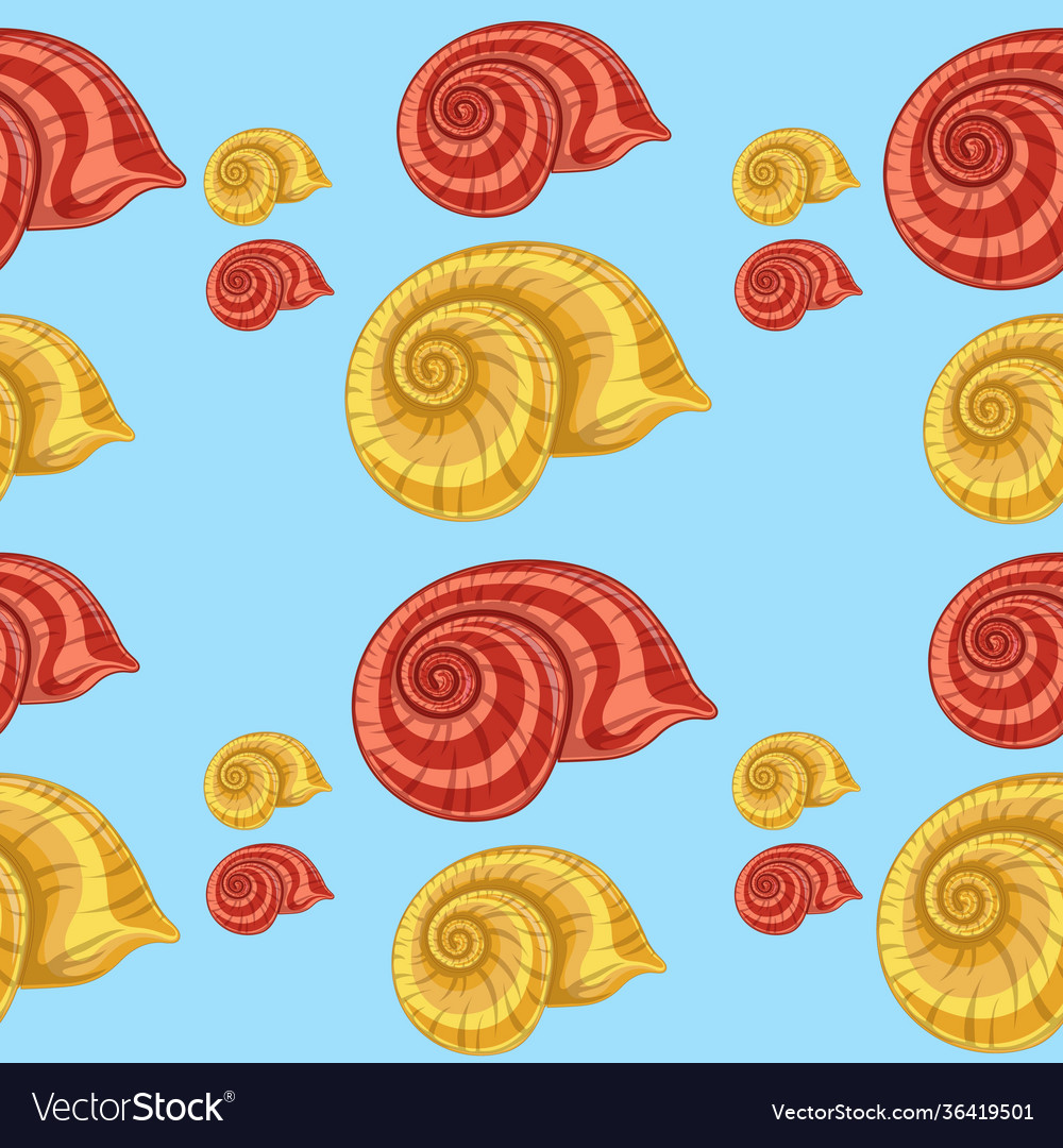 Seamless pattern with yellow and red shells vector image Seamless pattern with yellow and red shells