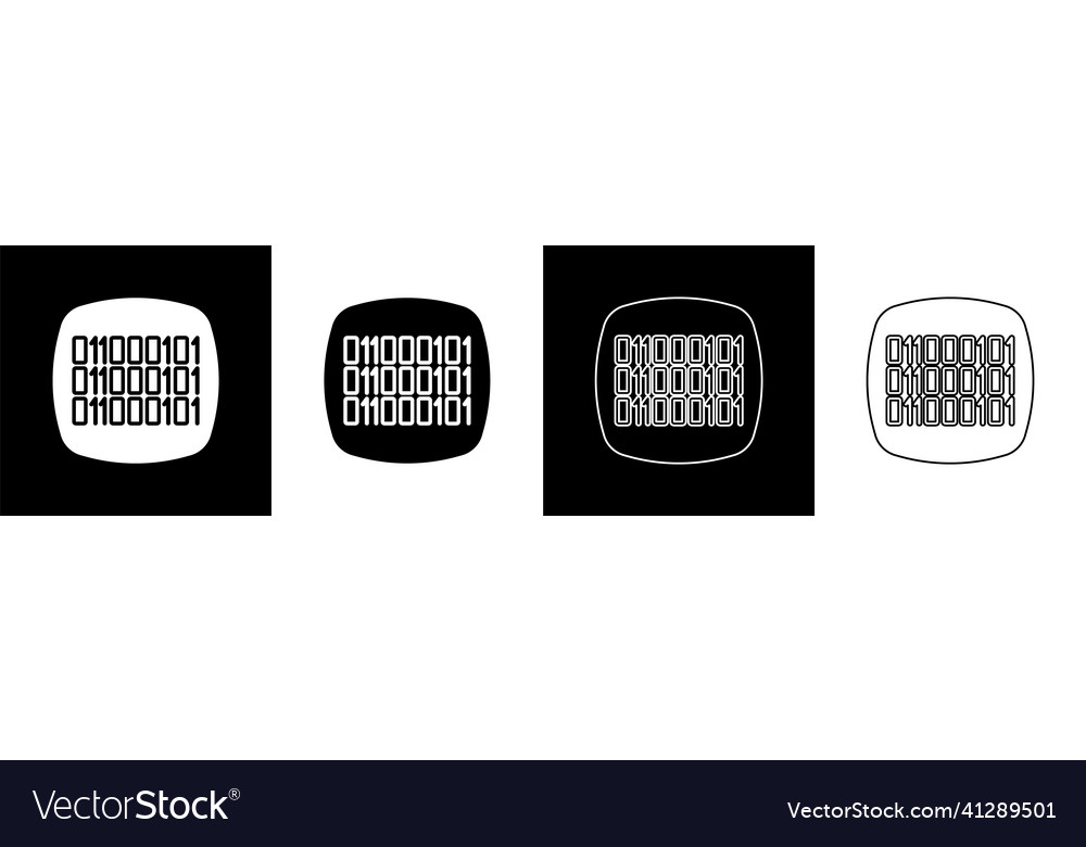 Set binary code icon isolated on black and white vector image Set binary code icon isolated on black and white