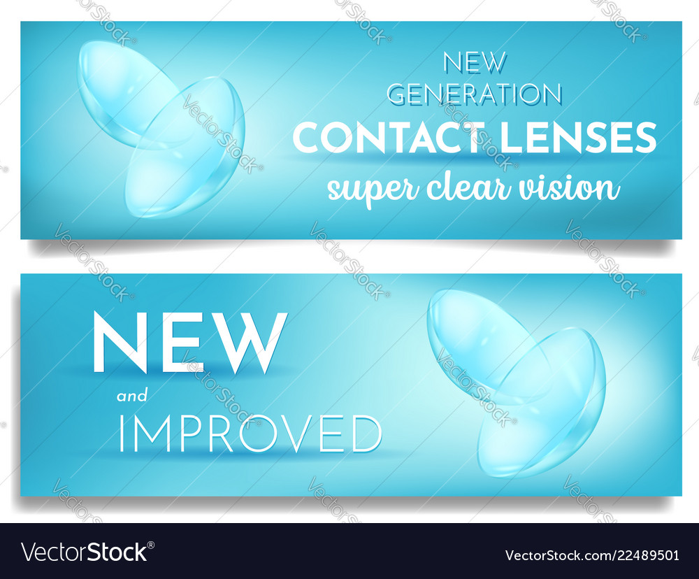 Set of advertising banner new eye contact lenses vector image Set of advertising banner new eye contact lenses