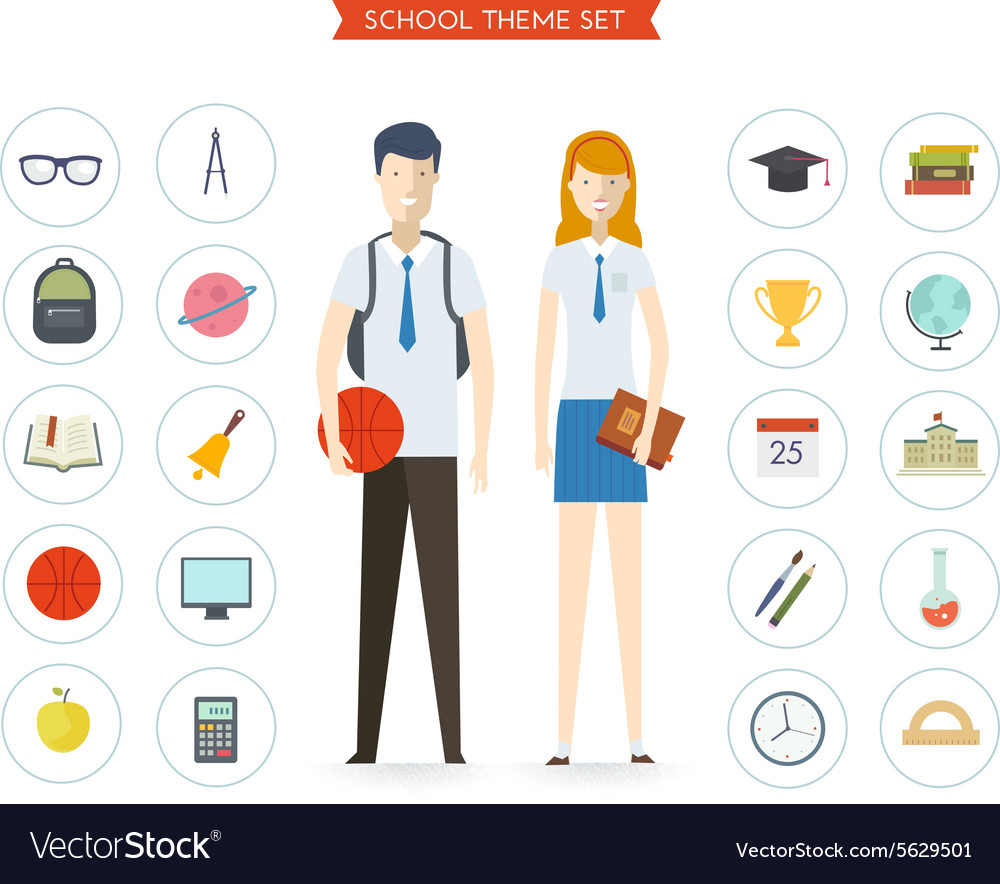 Set of education objects and characters