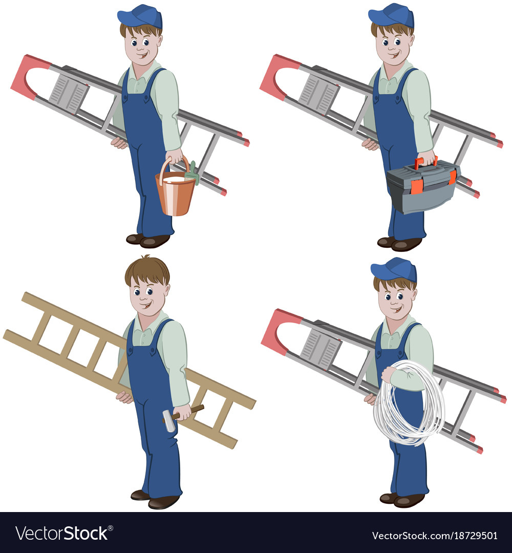 Set of handyman with ladder