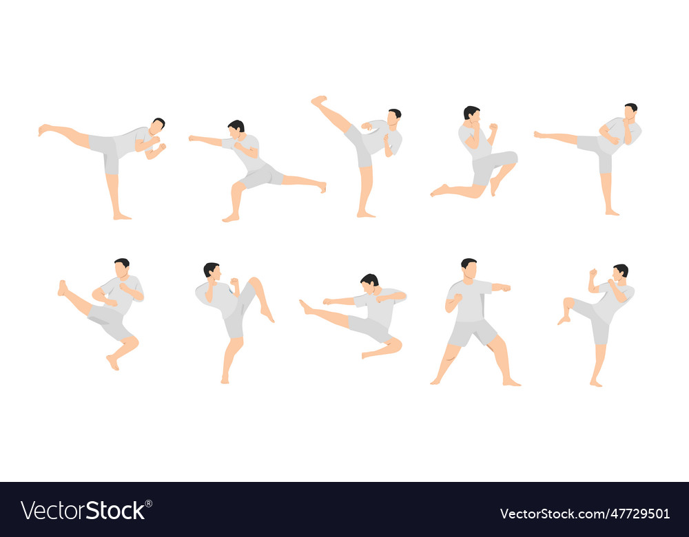 Set of karate men doing some move vector image Set of karate men doing some move