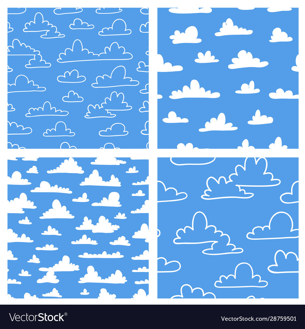 Set seamless pattern with funny clouds Vector Image Set seamless pattern with funny clouds
