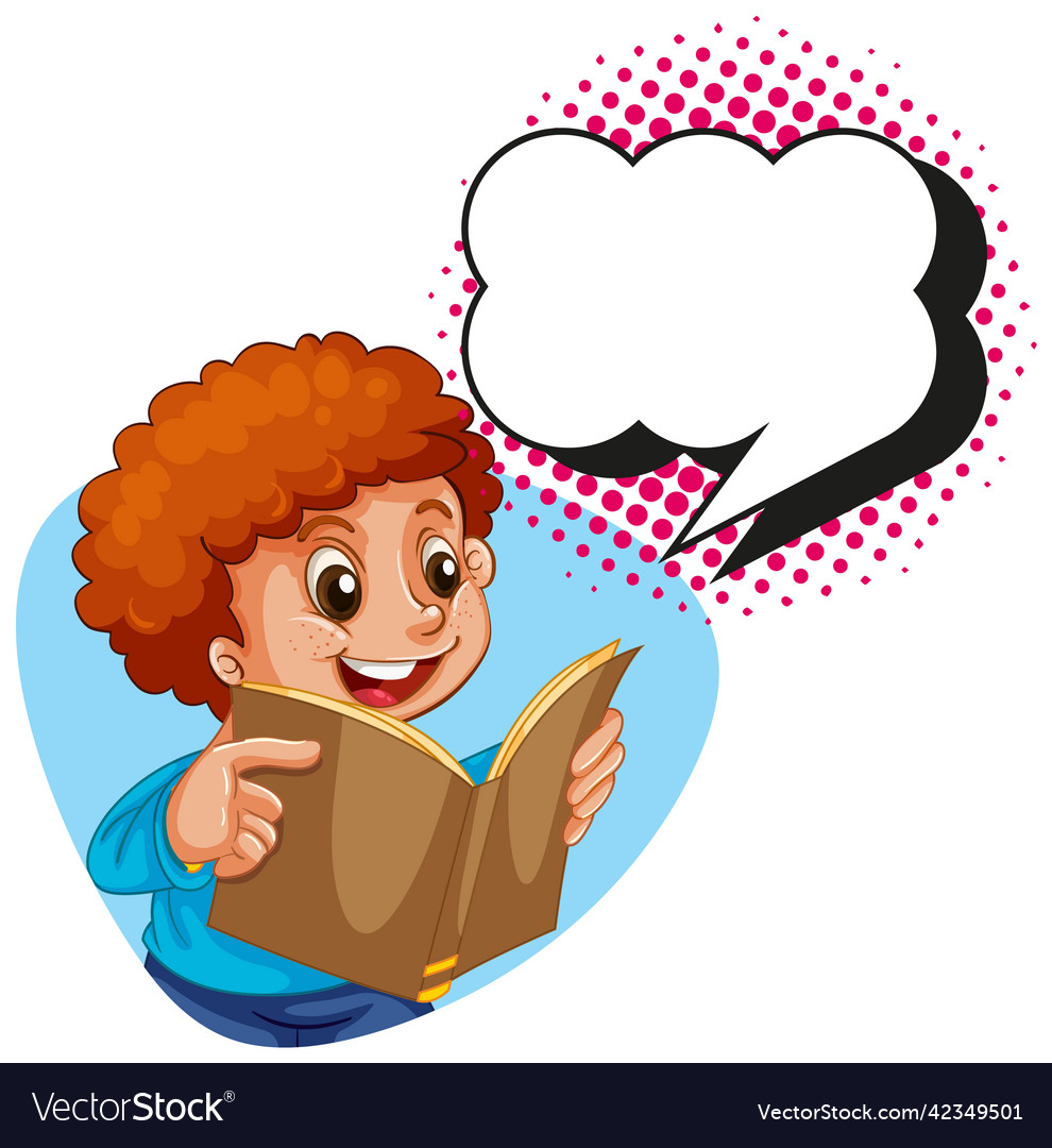 Speech bubble template with boy reading book Vector Image