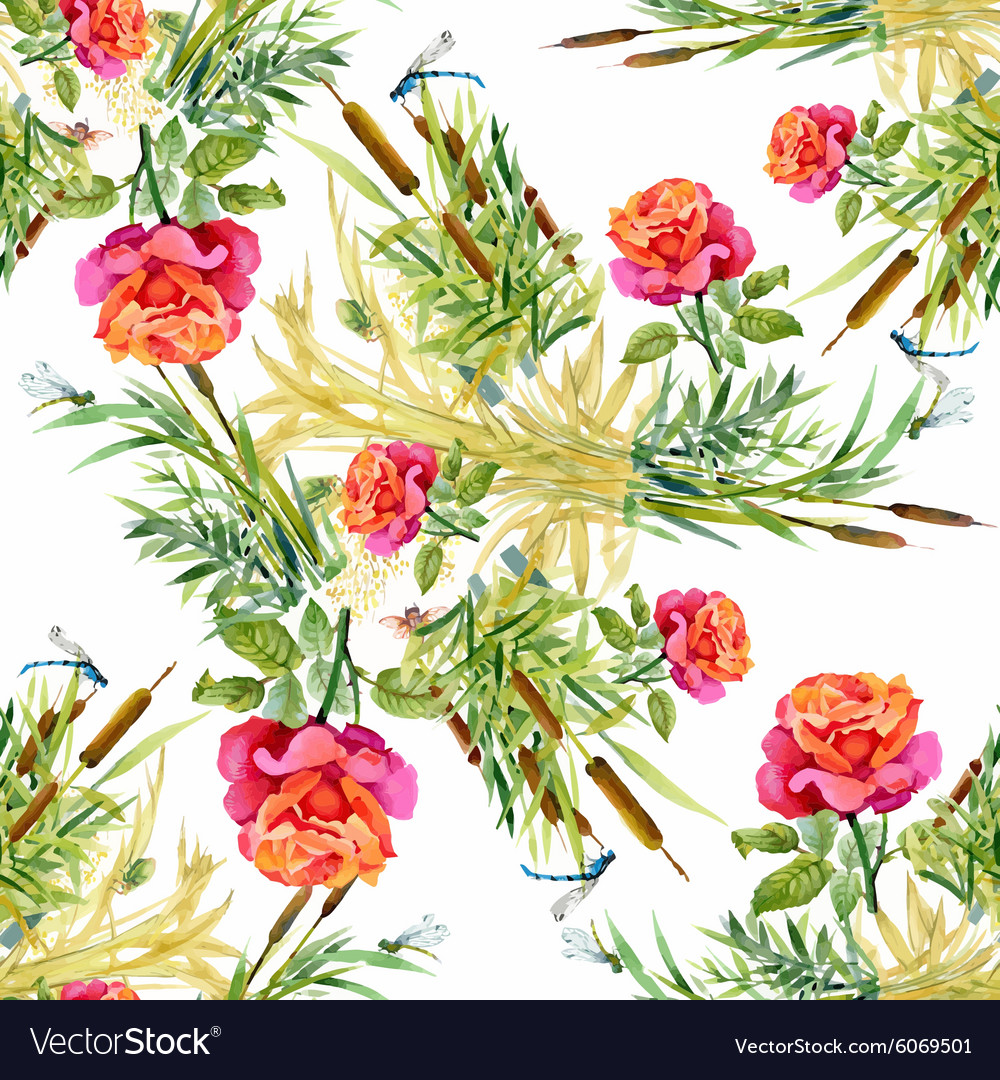 Watercolor seamless pattern with roses background