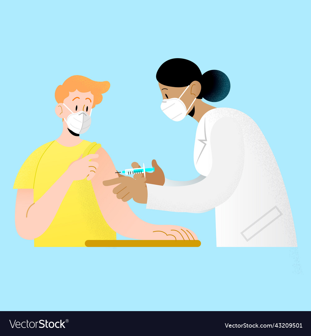 Young Woman Doctor Vaccinating Man Patient Vector Image