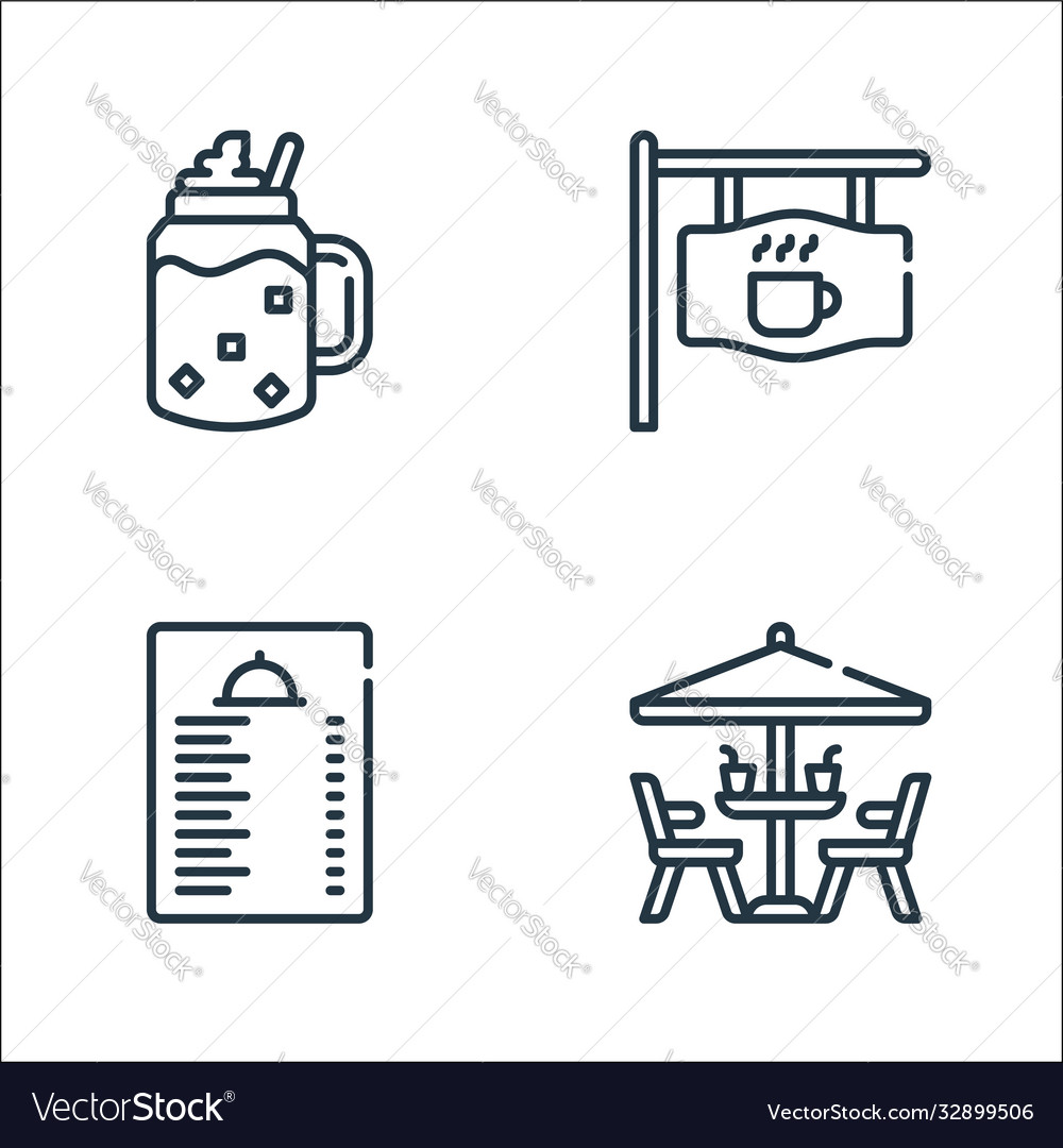 Cafe line icons linear set quality vector image Cafe line icons linear set quality