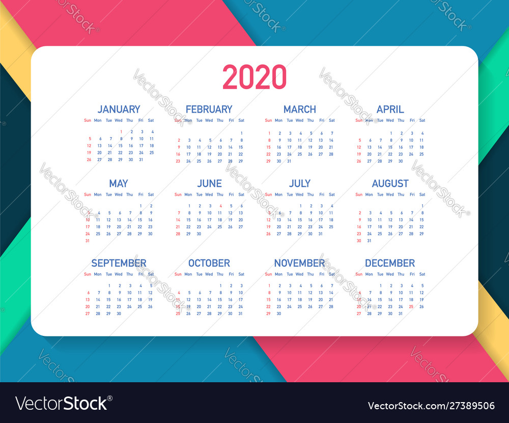 Calendar 2020 basic grid simple design template