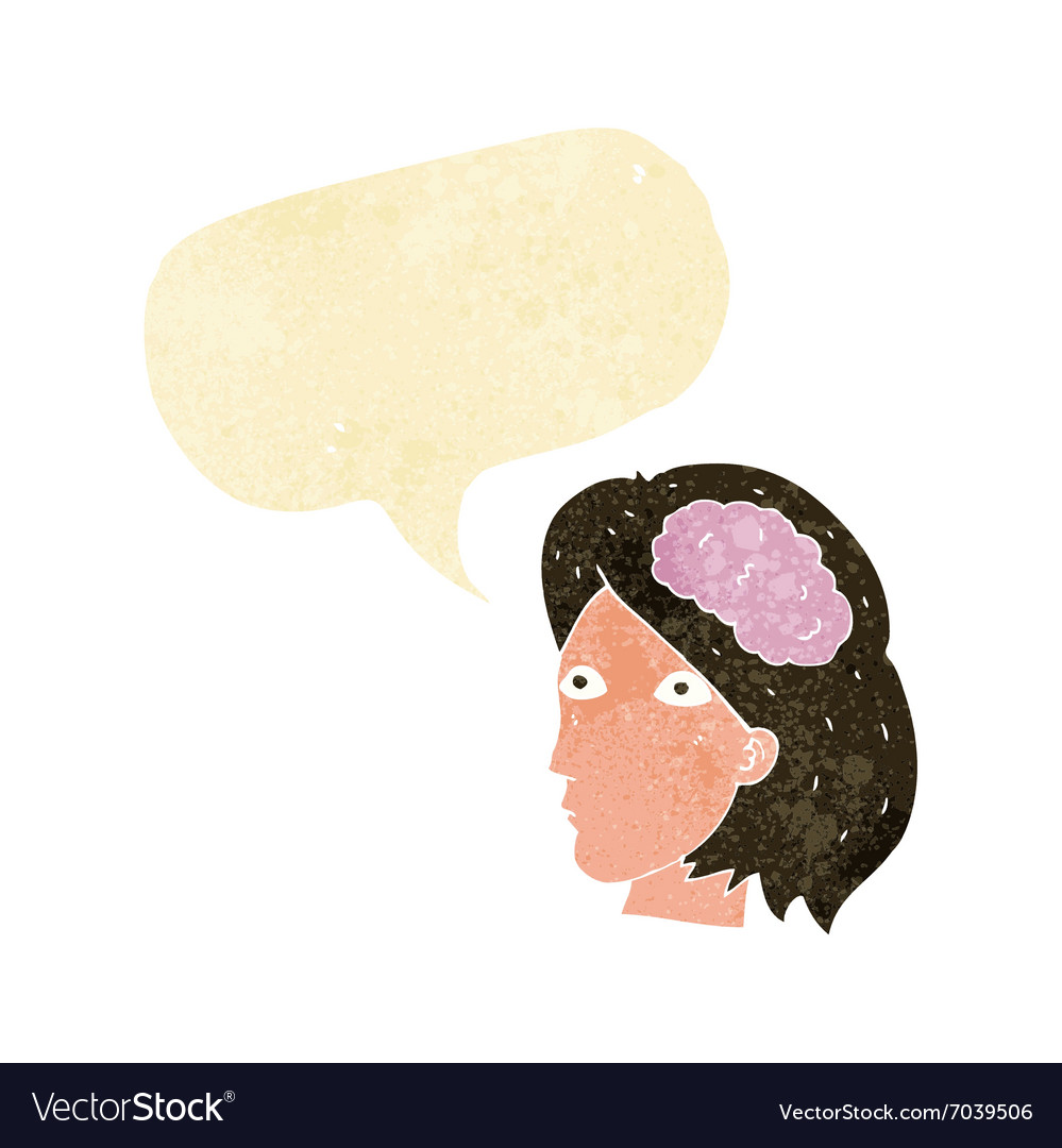 Cartoon female head with brain symbol speech