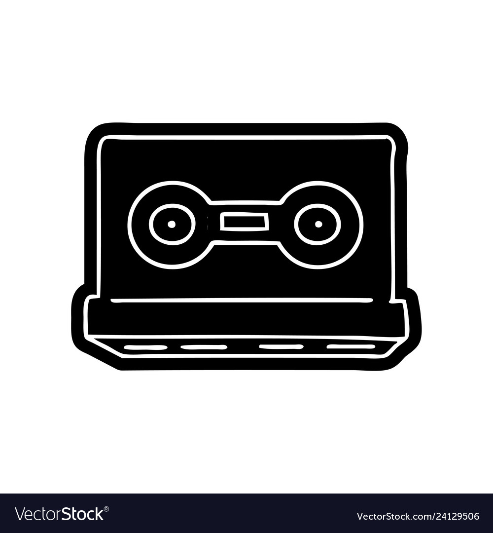 Cartoon icon drawing of a retro cassette tape