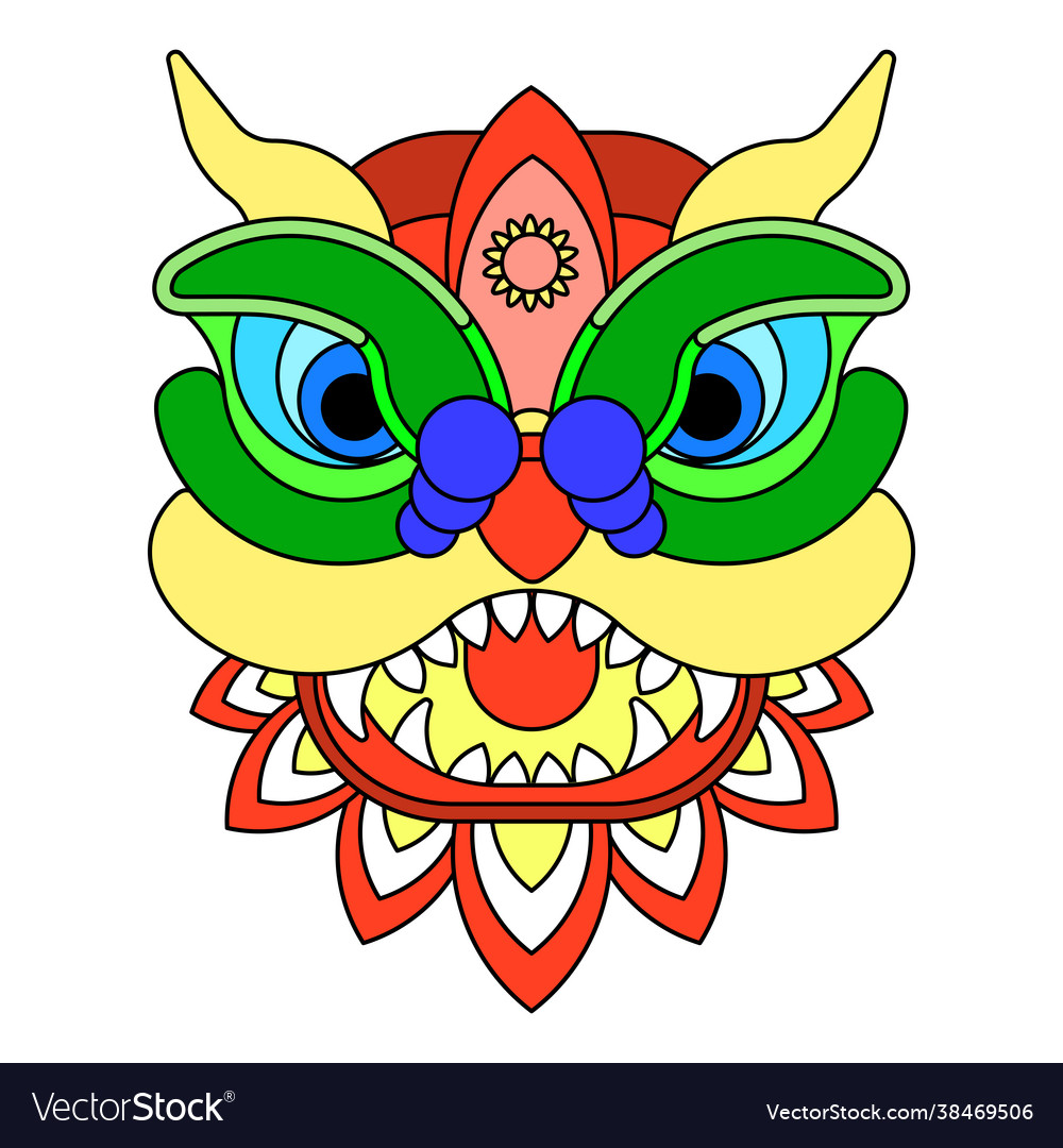 Chinese new year lion dance head flat vector image Chinese new year lion dance head flat
