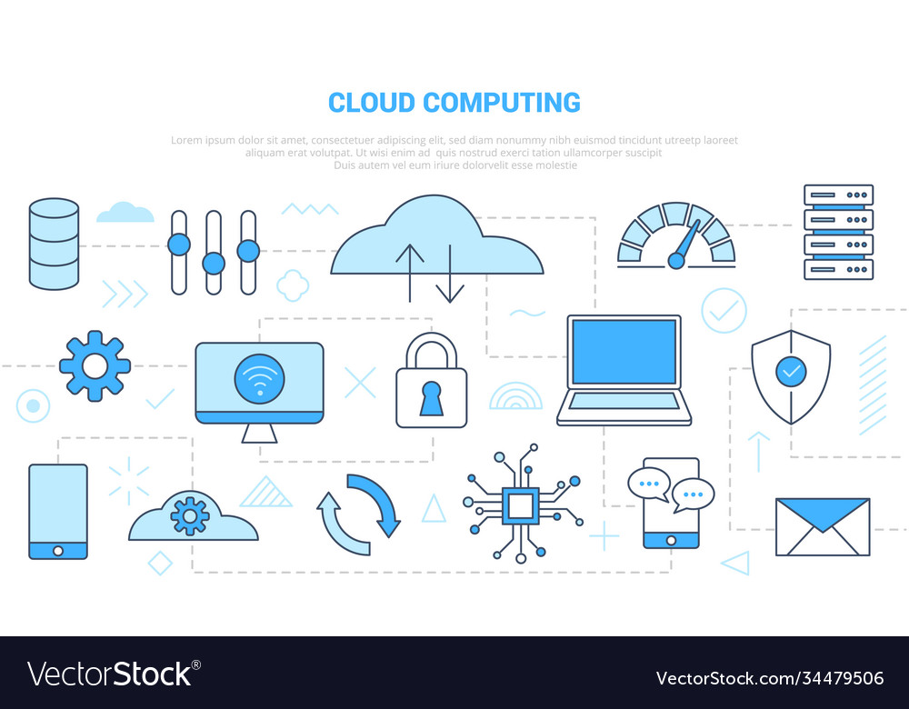 Cloud computing concept with icon line style set vector image Cloud computing concept with icon line style set