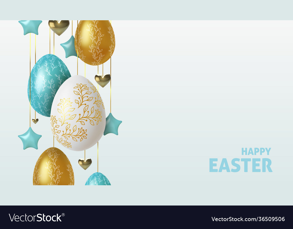 Easter greeting background with realistic golden Vector Image Easter greeting background with realistic golden