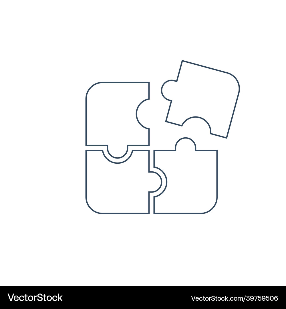 Four pieces puzzle linear icon teamwork solution Vector Image