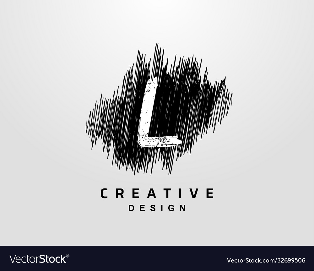 L letter logo with grunge hand drawn line element