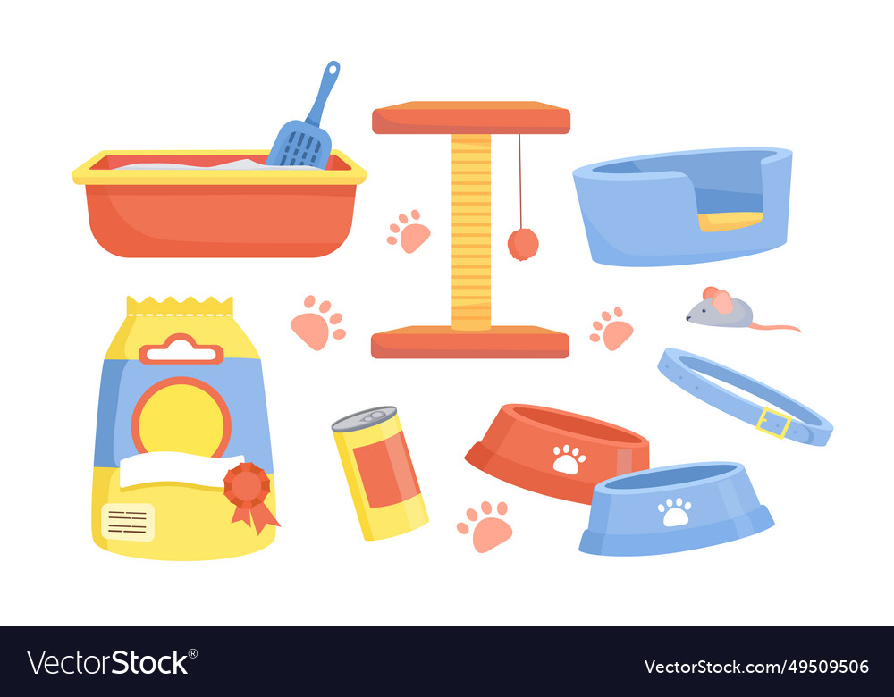 Objects for cat set vector image Objects for cat set
