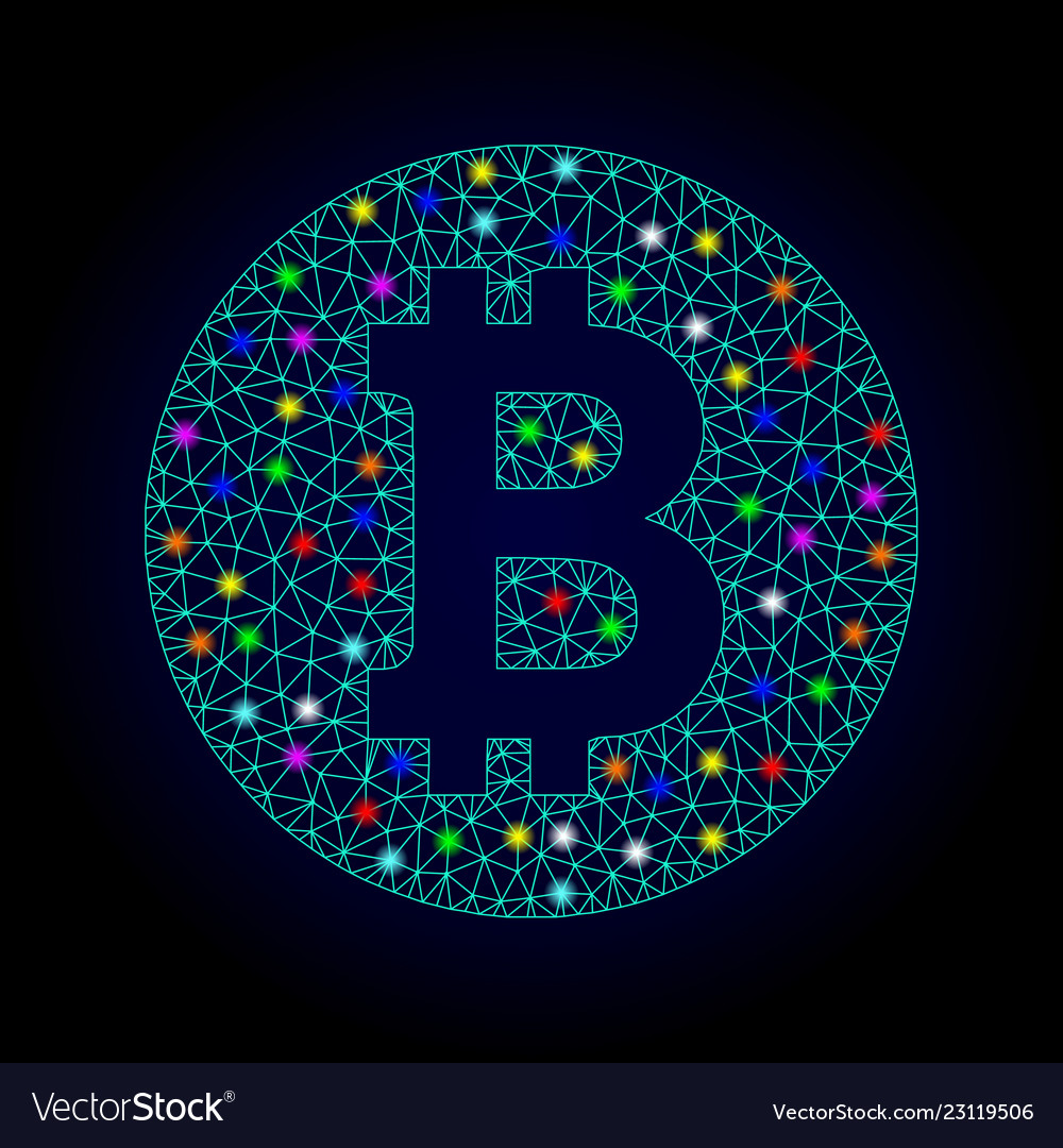 Wire frame mesh bitcoin coin with light vector image Wire frame mesh bitcoin coin with light