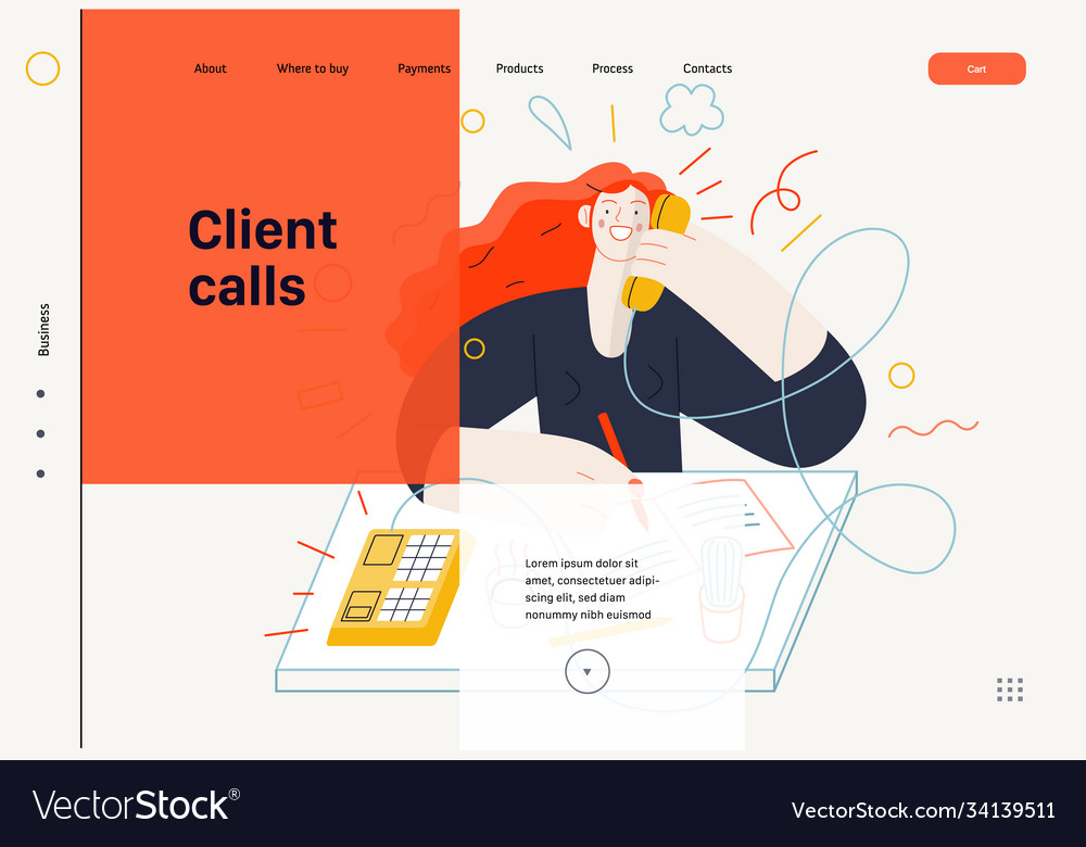 Business topics - client calls web template vector image Business topics - client calls web template