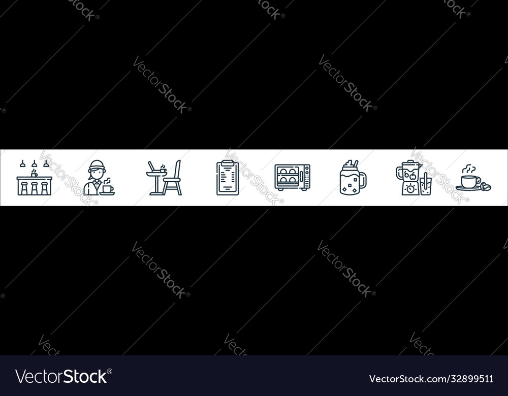 Cafe line icons linear set quality vector image Cafe line icons linear set quality