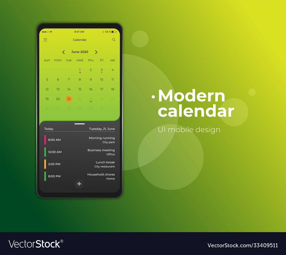 Calendar mobile apptasks ui ux design mockup image vector image Calendar mobile apptasks ui ux design mockup image
