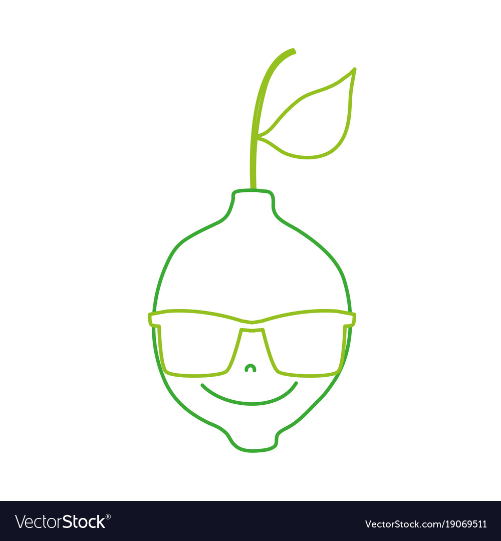 Color line happy lemon fruit with sunglasses