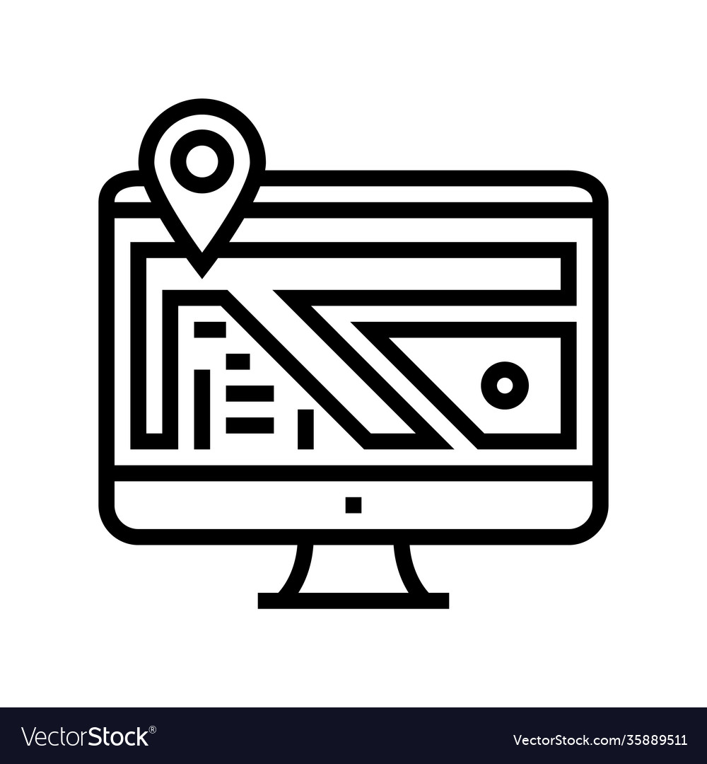 Computer monitor map location line icon vector image Computer monitor map location line icon