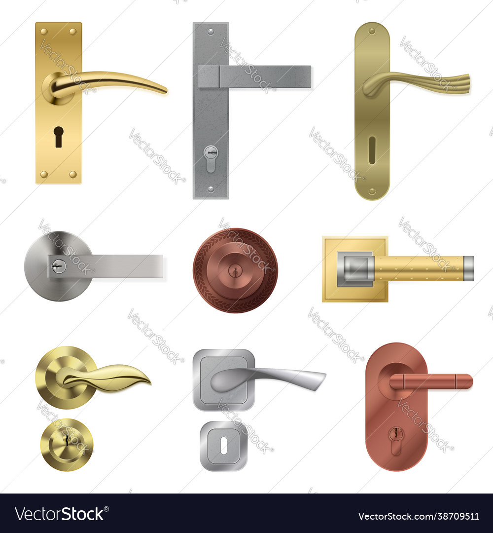 Door handle realistic set Royalty Free Vector Image