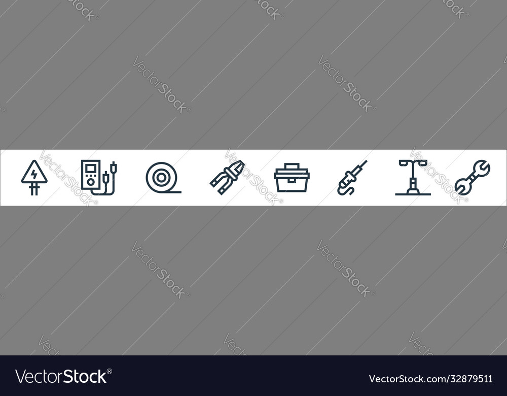 Electrician tools and line icons linear set vector image Electrician tools and line icons linear set