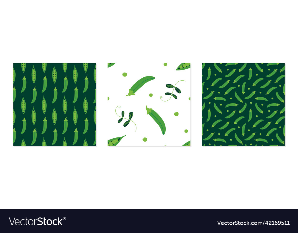 Green peas seamless patterns set Royalty Free Vector Image