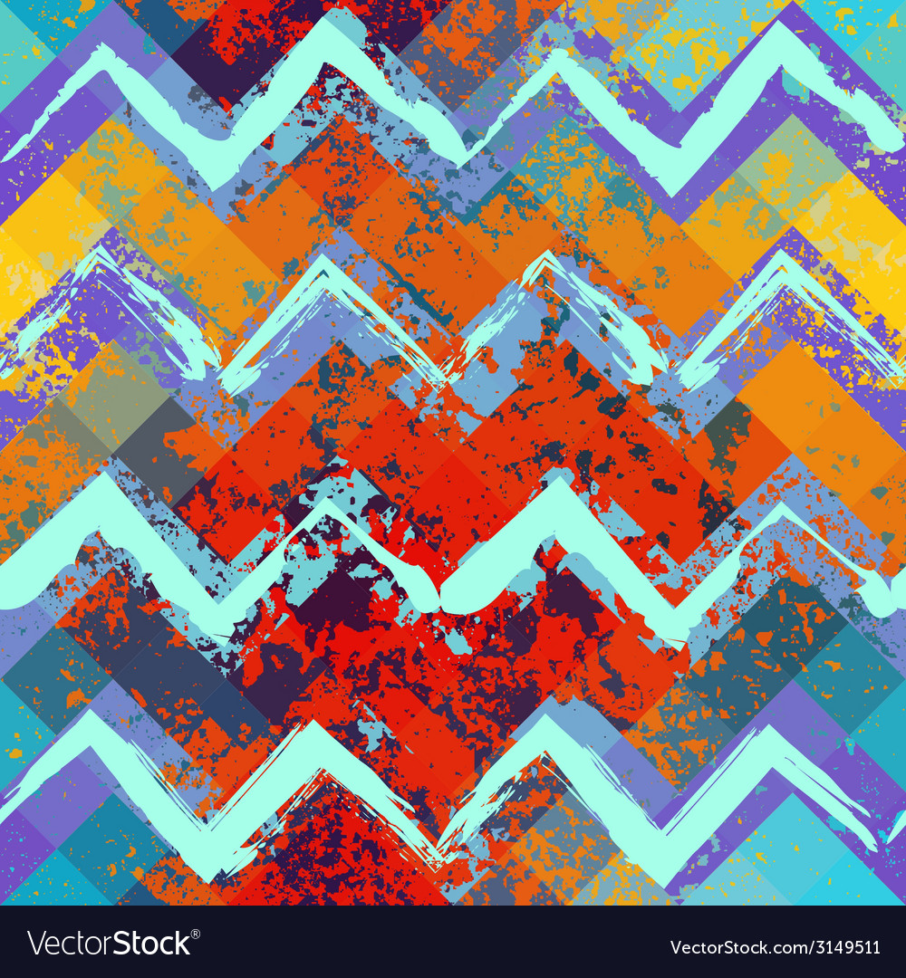 Grunge blue and orange chevron pattern