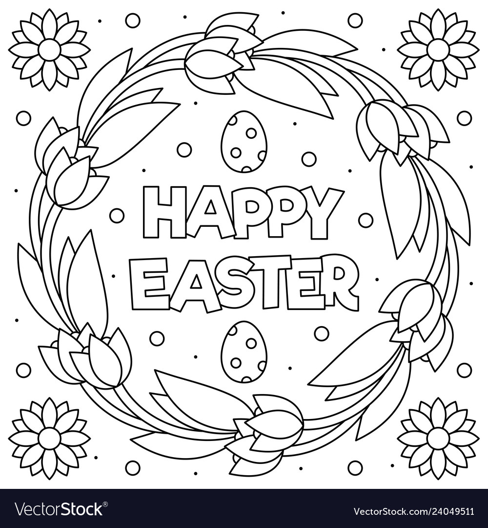 Download Happy Easter Coloring Page Wreath Royalty Free Vector Image