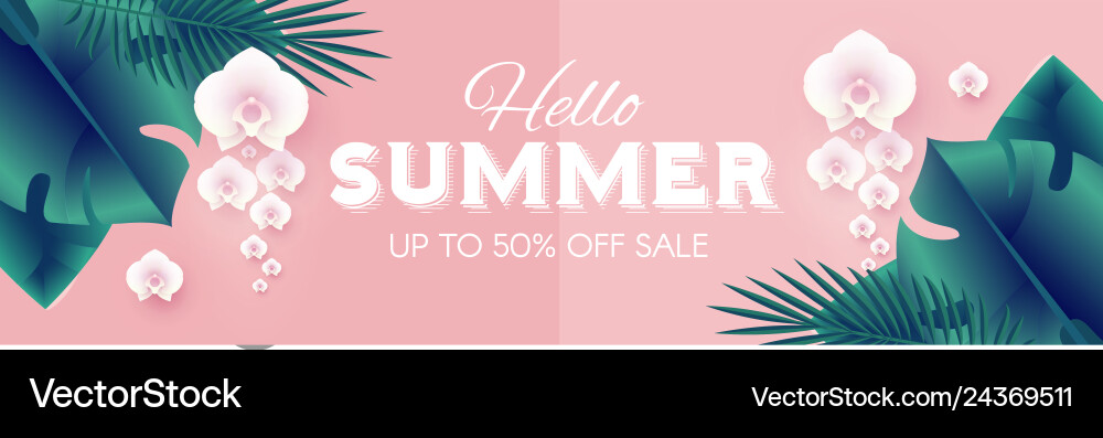 Hello summer tropical design template with palm Vector Image