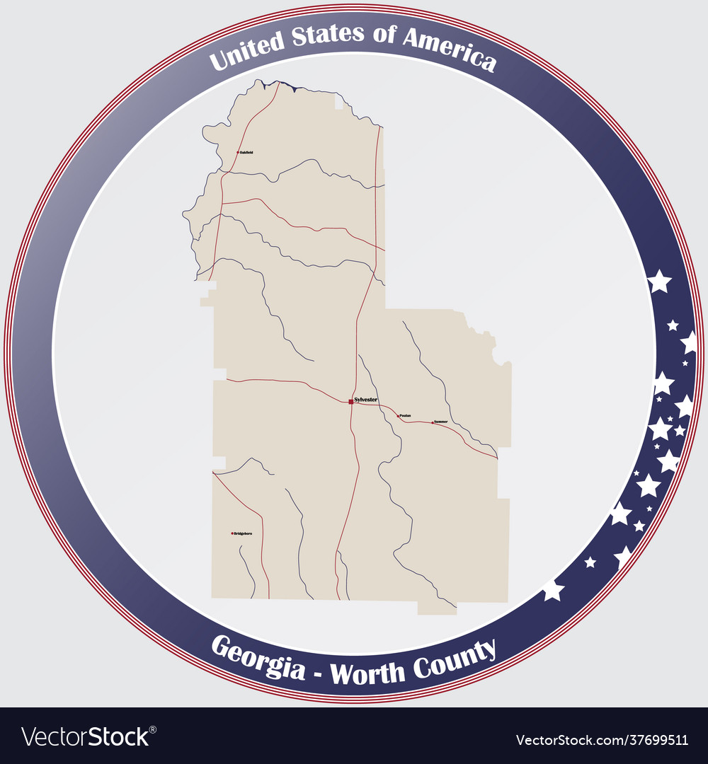 Map worth county in georgia Royalty Free Vector Image