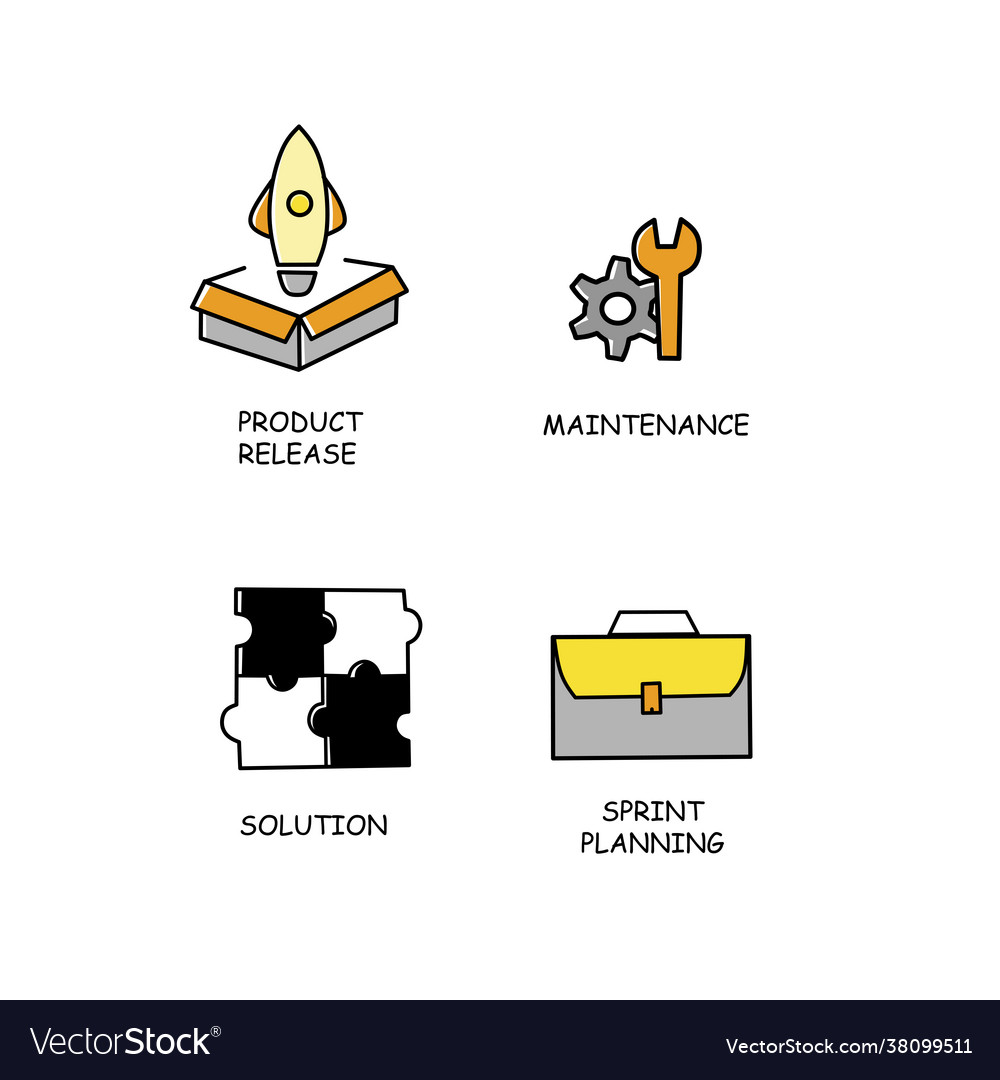 Modern linear button with startup icons on light vector image Modern linear button with startup icons on light