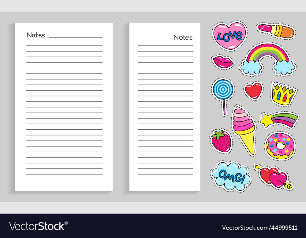 Notebook pages for notes and collection of sticker vector image Notebook pages for notes and collection of sticker