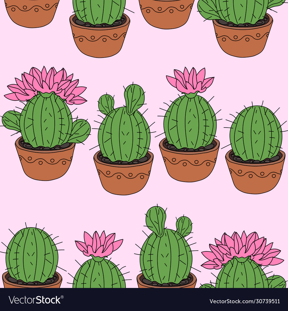 Seamless pattern with cactus and succulents vector image Seamless pattern with cactus and succulents